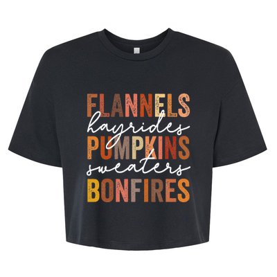 Flannels Hayrides Pumpkins Sweaters Bonfires Autumn Vintage Bella+Canvas Jersey Crop Tee