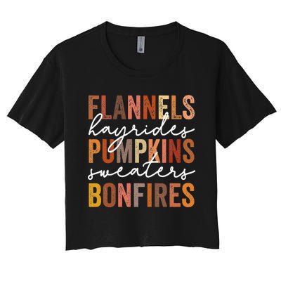 Flannels Hayrides Pumpkins Sweaters Bonfires Autumn Vintage Women's Crop Top Tee