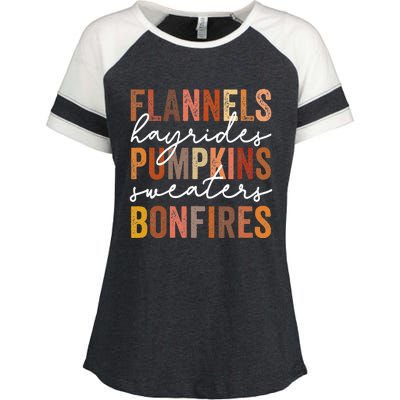 Flannels Hayrides Pumpkins Sweaters Bonfires Autumn Vintage Enza Ladies Jersey Colorblock Tee