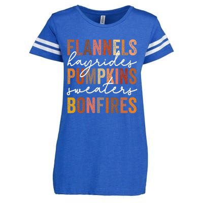 Flannels Hayrides Pumpkins Sweaters Bonfires Autumn Vintage Enza Ladies Jersey Football T-Shirt