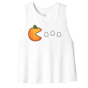 Funny Halloween Pumpkin Eating Ghosts Gift Women's Racerback Cropped Tank