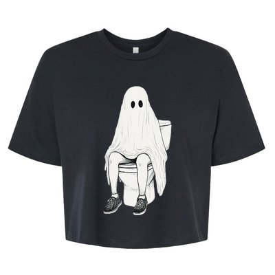 Funny Halloween Pooping Bathroom Ghost On Toilet Bella+Canvas Jersey Crop Tee