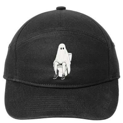 Funny Halloween Pooping Bathroom Ghost On Toilet 7-Panel Snapback Hat