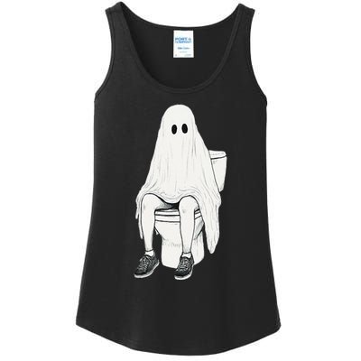 Funny Halloween Pooping Bathroom Ghost On Toilet Ladies Essential Tank