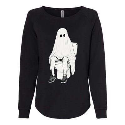 Funny Halloween Pooping Bathroom Ghost On Toilet Womens California Wash Sweatshirt