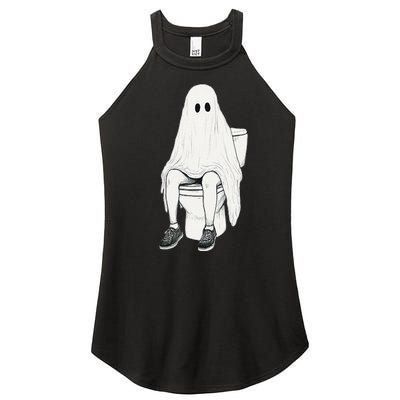 Funny Halloween Pooping Bathroom Ghost On Toilet Women’s Perfect Tri Rocker Tank