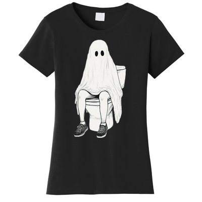 Funny Halloween Pooping Bathroom Ghost On Toilet Women's T-Shirt