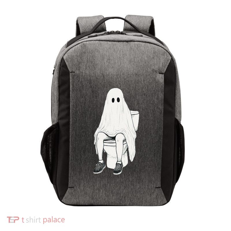Funny Halloween Pooping Bathroom Ghost On Toilet Vector Backpack