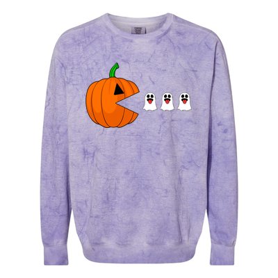 Funny Halloween Pumpkin Eating Ghost Gamer Cute Gift Colorblast Crewneck Sweatshirt