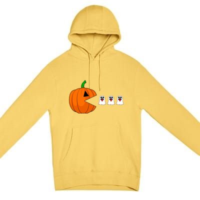 Funny Halloween Pumpkin Eating Ghost Gamer Cute Gift Premium Pullover Hoodie