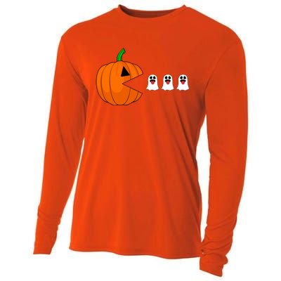 Funny Halloween Pumpkin Eating Ghost Gamer Cute Gift Cooling Performance Long Sleeve Crew