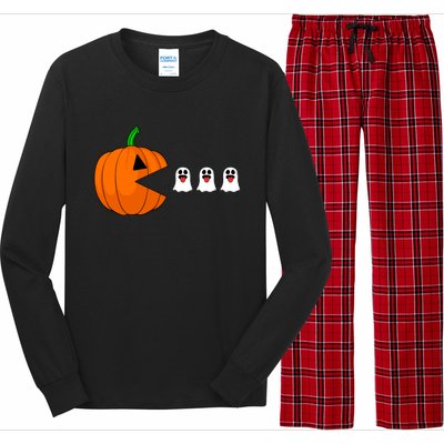 Funny Halloween Pumpkin Eating Ghost Gamer Cute Gift Long Sleeve Pajama Set