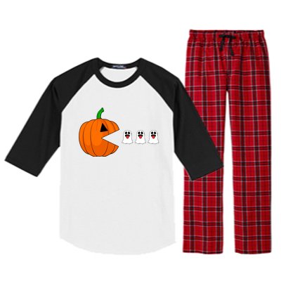 Funny Halloween Pumpkin Eating Ghost Gamer Cute Gift Raglan Sleeve Pajama Set