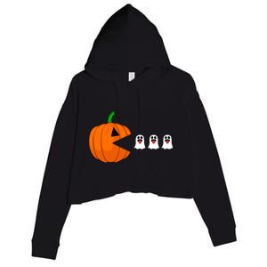 Funny Halloween Pumpkin Eating Ghost Gamer Cute Gift Crop Fleece Hoodie