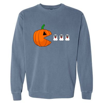 Funny Halloween Pumpkin Eating Ghost Gamer Cute Gift Garment-Dyed Sweatshirt