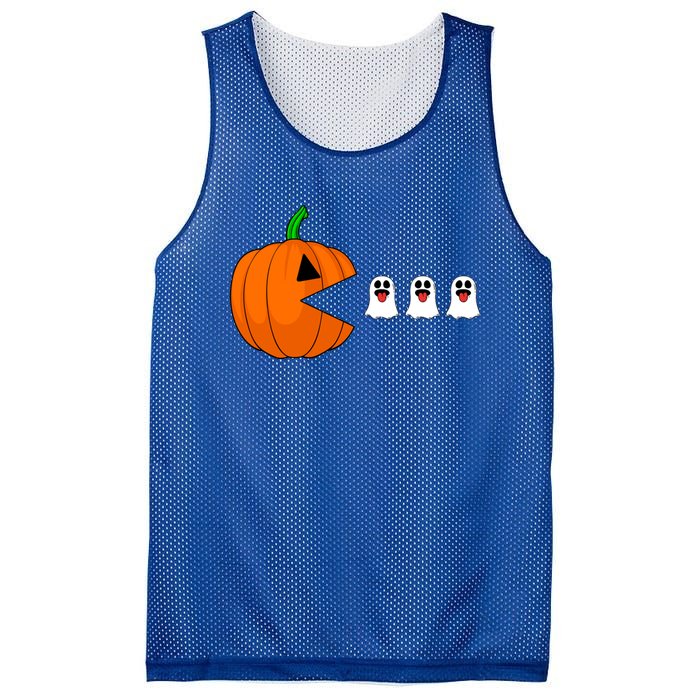 Funny Halloween Pumpkin Eating Ghost Gamer Cute Gift Mesh Reversible Basketball Jersey Tank