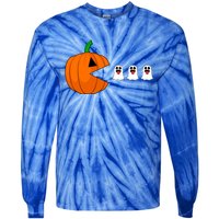 Funny Halloween Pumpkin Eating Ghost Gamer Cute Gift Tie-Dye Long Sleeve Shirt