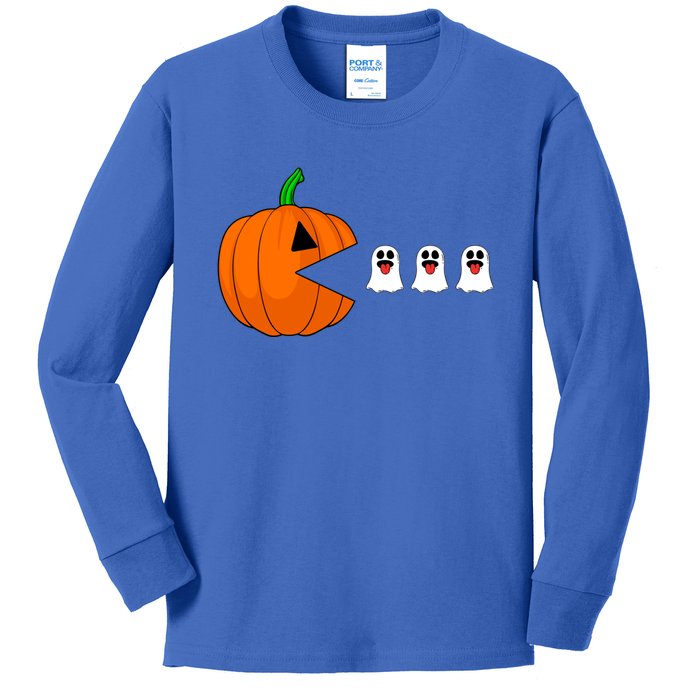 Funny Halloween Pumpkin Eating Ghost Gamer Cute Gift Kids Long Sleeve Shirt