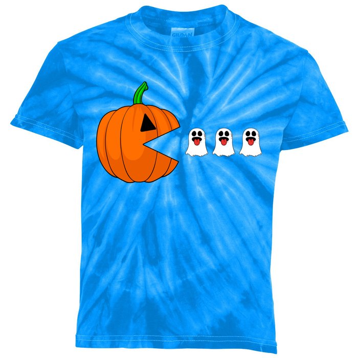 Funny Halloween Pumpkin Eating Ghost Gamer Cute Gift Kids Tie-Dye T-Shirt