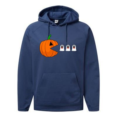 Funny Halloween Pumpkin Eating Ghost Gamer Cute Gift Performance Fleece Hoodie