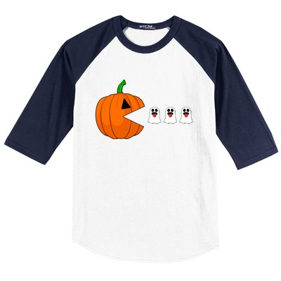 Funny Halloween Pumpkin Eating Ghost Gamer Cute Gift Baseball Sleeve Shirt