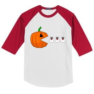 Funny Halloween Pumpkin Eating Ghost Gamer Cute Gift Kids Colorblock Raglan Jersey