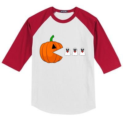 Funny Halloween Pumpkin Eating Ghost Gamer Cute Gift Kids Colorblock Raglan Jersey