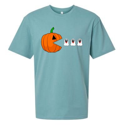 Funny Halloween Pumpkin Eating Ghost Gamer Cute Gift Sueded Cloud Jersey T-Shirt