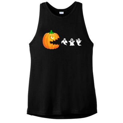 Funny Halloween Pumpkin Eating Ghost Gamer Ladies PosiCharge Tri-Blend Wicking Tank