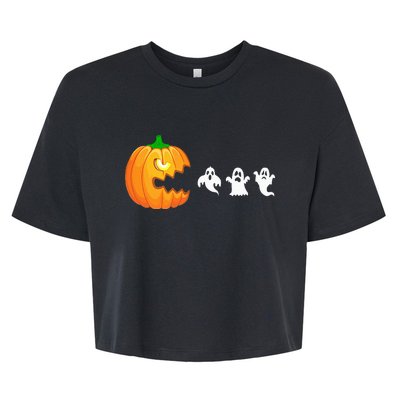 Funny Halloween Pumpkin Eating Ghost Gamer Bella+Canvas Jersey Crop Tee