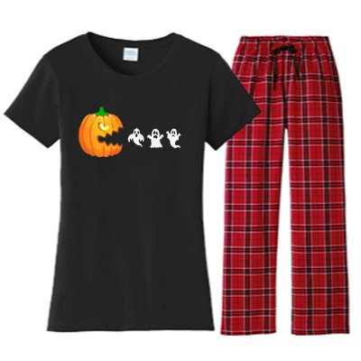 Funny Halloween Pumpkin Eating Ghost Gamer Women's Flannel Pajama Set