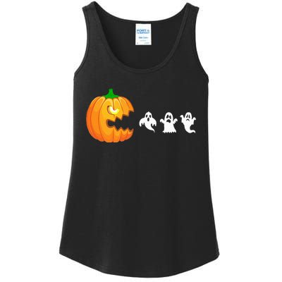 Funny Halloween Pumpkin Eating Ghost Gamer Ladies Essential Tank