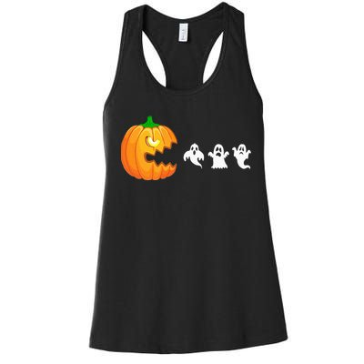 Funny Halloween Pumpkin Eating Ghost Gamer Women's Racerback Tank