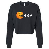 Funny Halloween Pumpkin Eating Ghost Gamer Cropped Pullover Crew