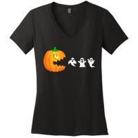 Funny Halloween Pumpkin Eating Ghost Gamer Women's V-Neck T-Shirt