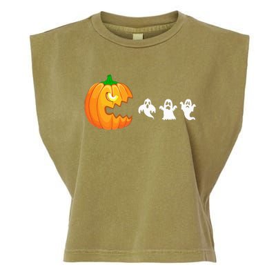 Funny Halloween Pumpkin Eating Ghost Gamer Garment-Dyed Women's Muscle Tee