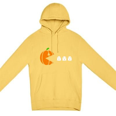 Funny Halloween Pumpkin Eating Ghost Gamer Cute Gift Premium Pullover Hoodie