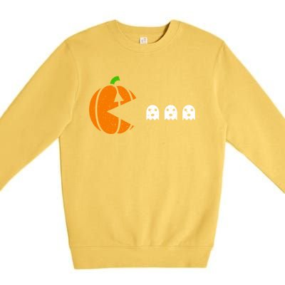 Funny Halloween Pumpkin Eating Ghost Gamer Cute Gift Premium Crewneck Sweatshirt