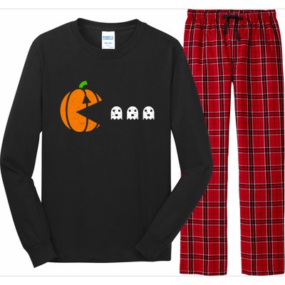 Funny Halloween Pumpkin Eating Ghost Gamer Cute Gift Long Sleeve Pajama Set