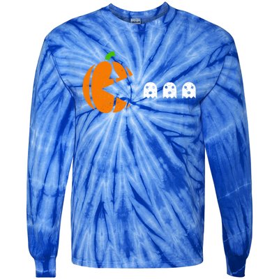 Funny Halloween Pumpkin Eating Ghost Gamer Cute Gift Tie-Dye Long Sleeve Shirt