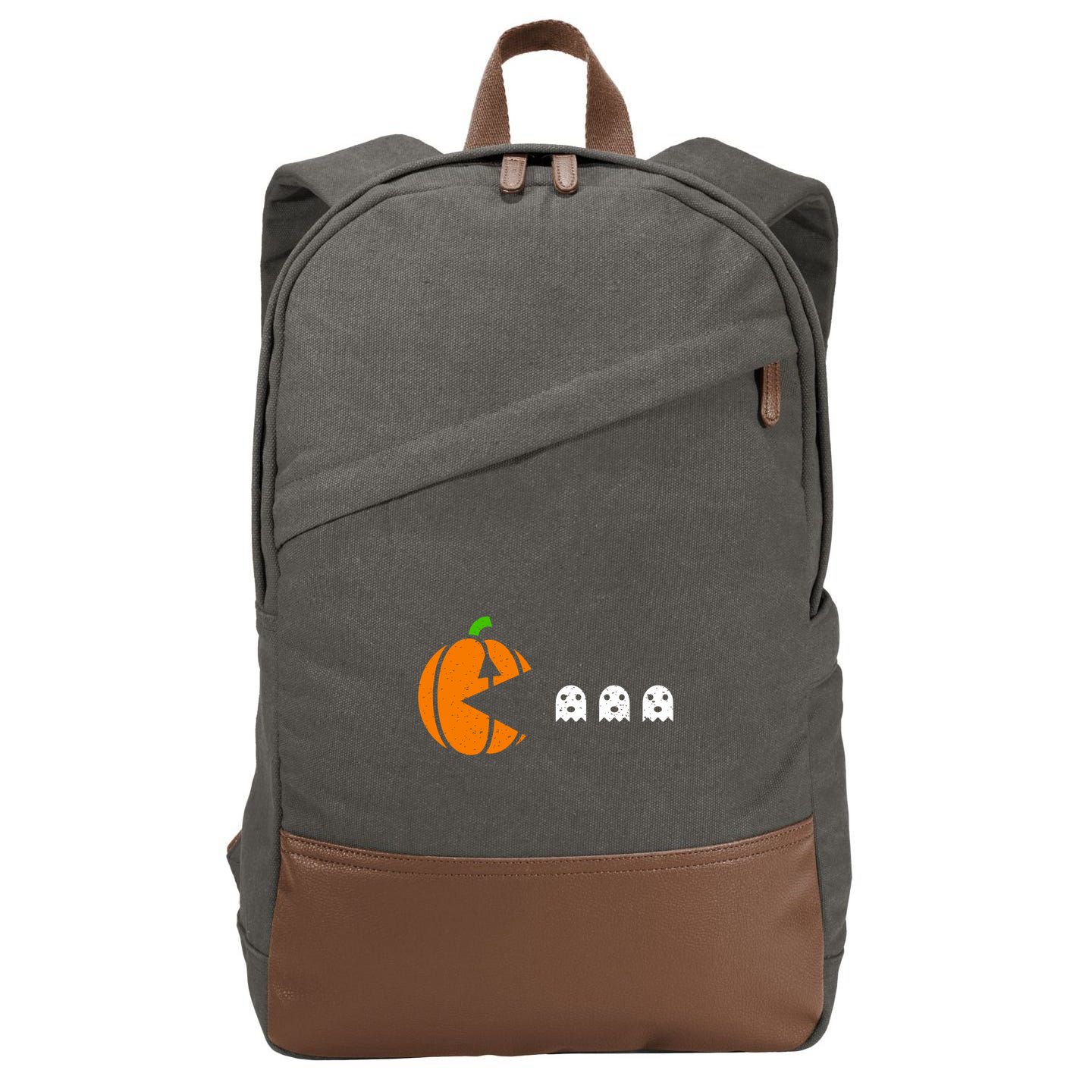 Funny Halloween Pumpkin Eating Ghost Gamer Cute Gift Cotton Canvas Backpack