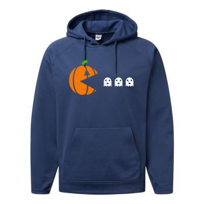 Funny Halloween Pumpkin Eating Ghost Gamer Cute Gift Performance Fleece Hoodie