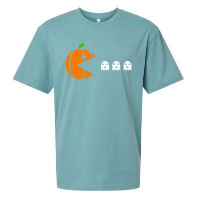 Funny Halloween Pumpkin Eating Ghost Gamer Cute Gift Sueded Cloud Jersey T-Shirt