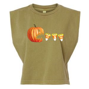 Funny Halloween Pumpkin Jack O Lantern Eating Candy Corn Garment-Dyed Women's Muscle Tee