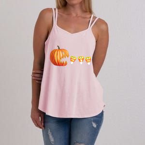 Funny Halloween Pumpkin Jack O Lantern Eating Candy Corn Women's Strappy Tank