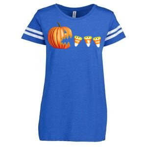 Funny Halloween Pumpkin Jack O Lantern Eating Candy Corn Enza Ladies Jersey Football T-Shirt