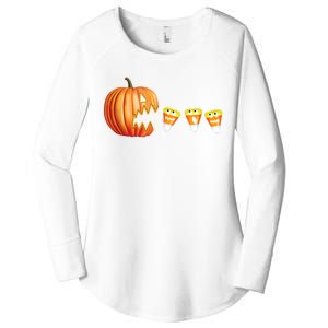 Funny Halloween Pumpkin Jack O Lantern Eating Candy Corn Women's Perfect Tri Tunic Long Sleeve Shirt