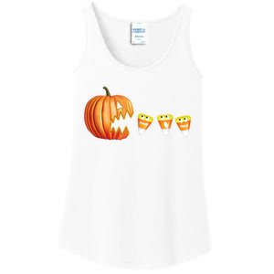 Funny Halloween Pumpkin Jack O Lantern Eating Candy Corn Ladies Essential Tank