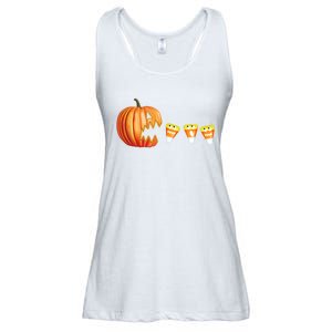 Funny Halloween Pumpkin Jack O Lantern Eating Candy Corn Ladies Essential Flowy Tank