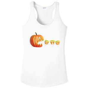 Funny Halloween Pumpkin Jack O Lantern Eating Candy Corn Ladies PosiCharge Competitor Racerback Tank